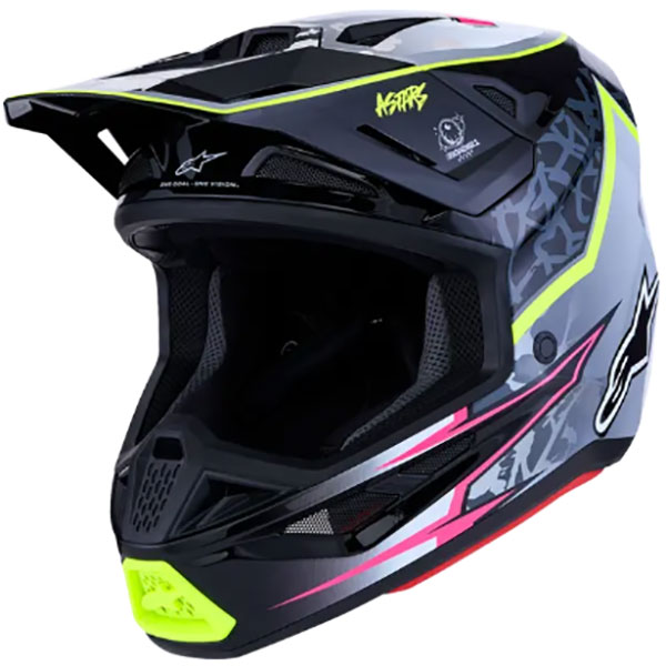 Kаска Alpinestars SM7 Blaster - Black Gray White Yellow Fluo Glossy ECE 22.06