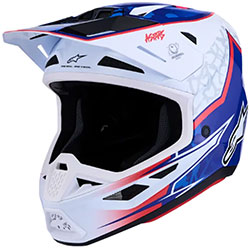 Kаска Alpinestars SM7 Blaster - White Blue Red Glossy ECE 22.06